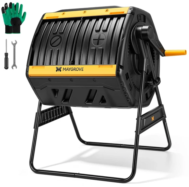 Main image of Outdoor Compost Bin 53 Gallon, Dual Chamber Large Compost Tumbler for Garden Backyard, with 360° Rotating, Sliding Doors & Solid Steel Frame, Updated Instructions