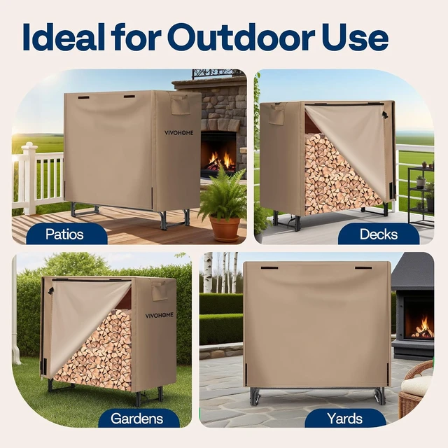 Alt view image 6 of 7 - 4 ft Heavy Duty Firewood Rack Outdoor with Cover, Brown