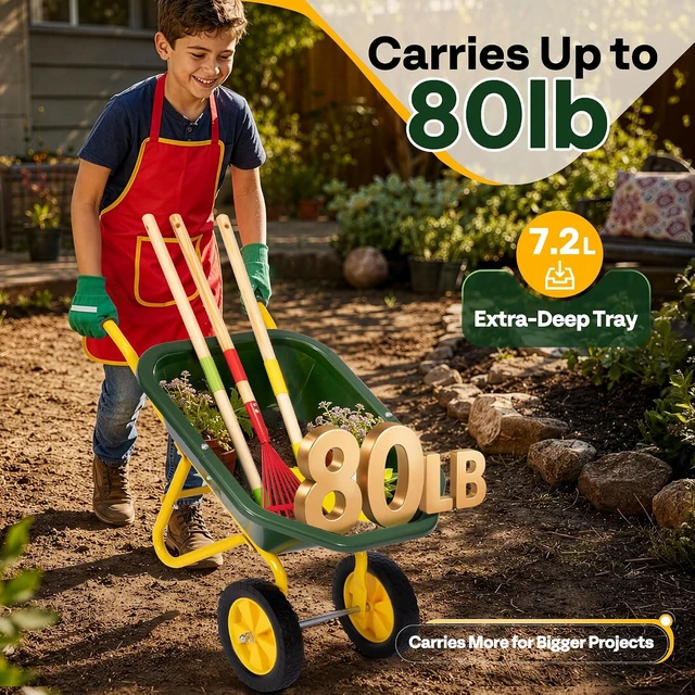 Alt view image 3 of 7 - 30 Inch Kids Wheelbarrow Set 6 PCS for Large Children Ages 3-8