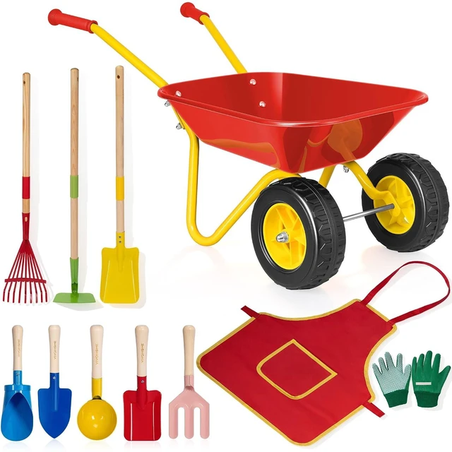 Main image of 11PCS Kids Wheelbarrow Set Children Garden Cart Red
