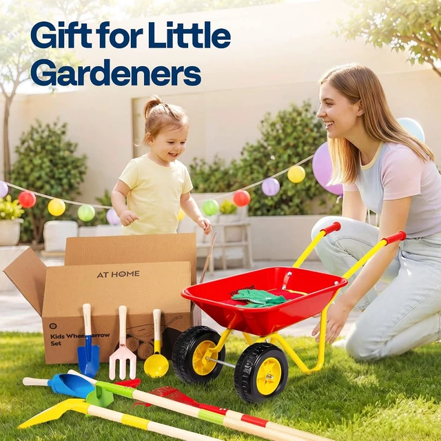 Alt view image 6 of 7 - 11PCS Kids Wheelbarrow Set Children Garden Cart Red
