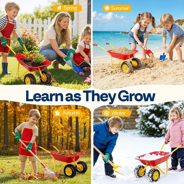 Alt view image 5 of 7 - 11PCS Kids Wheelbarrow Set Children Garden Cart Red