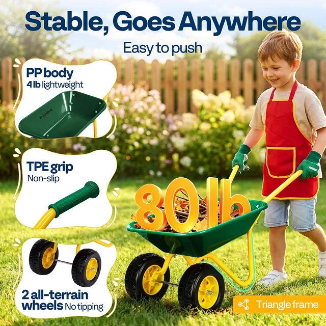 Alt view image 3 of 7 - 11 PCS Kids Wheelbarrow Set Children Garden Cart - Green
