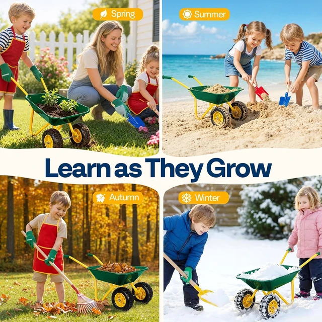 Alt view image 5 of 7 - 11 PCS Kids Wheelbarrow Set Children Garden Cart - Green