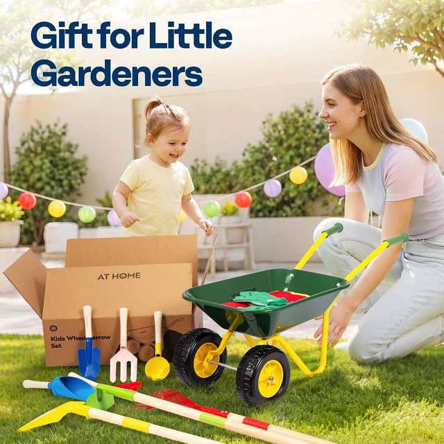 Alt view image 6 of 7 - 11 PCS Kids Wheelbarrow Set Children Garden Cart - Green