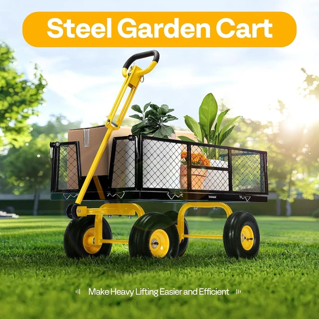 Alt view image 2 of 7 - Steel Garden Cart Heavy Duty 900 LBS 4.5 Cu Ft Utility Wagon