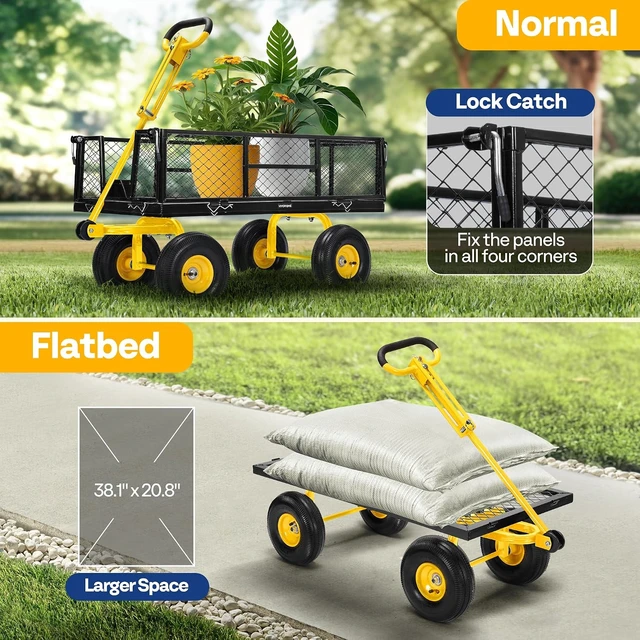 Alt view image 3 of 7 - Steel Garden Cart Heavy Duty 900 LBS 4.5 Cu Ft Utility Wagon