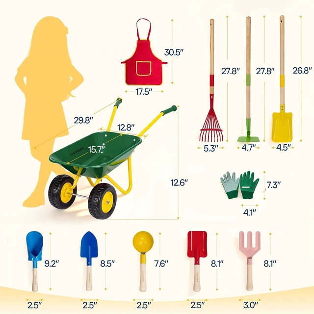 Alt view image 7 of 7 - 11 PCS Kids Wheelbarrow Set Children Garden Cart - Green