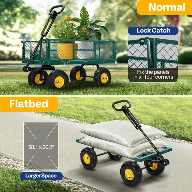 Alt view image 3 of 7 - Steel Garden Cart Heavy Duty 900 LBS 4.5 Cu Ft Utility Wagon