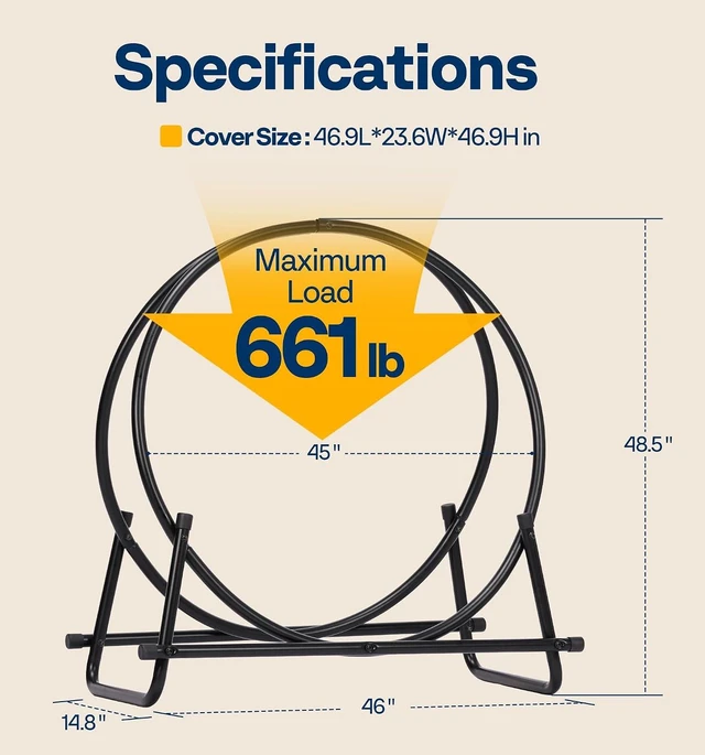Alt view image 7 of 7 - 48 Inches Firewood Log Rack Hoop with Cover