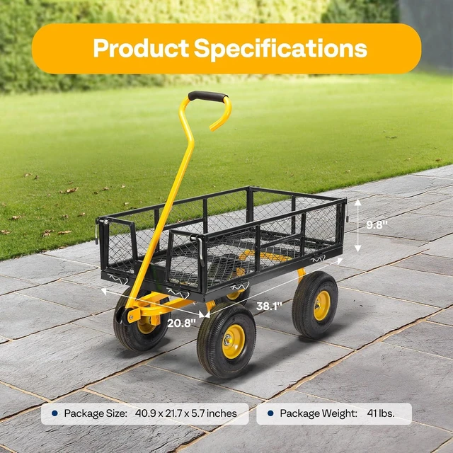 Alt view image 2 of 7 - Heavy Duty 880 Lbs 4.5 Cu Ft Mesh Steel Garden Cart Utility Wagon