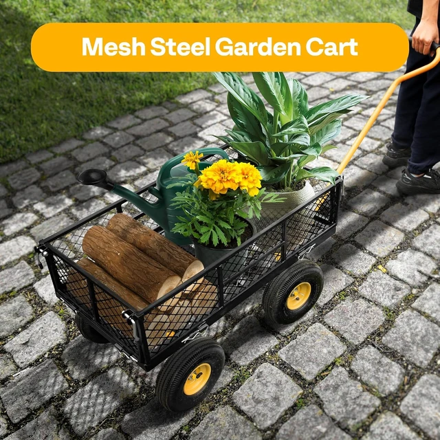 Alt view image 7 of 7 - Heavy Duty 880 Lbs 4.5 Cu Ft Mesh Steel Garden Cart Utility Wagon