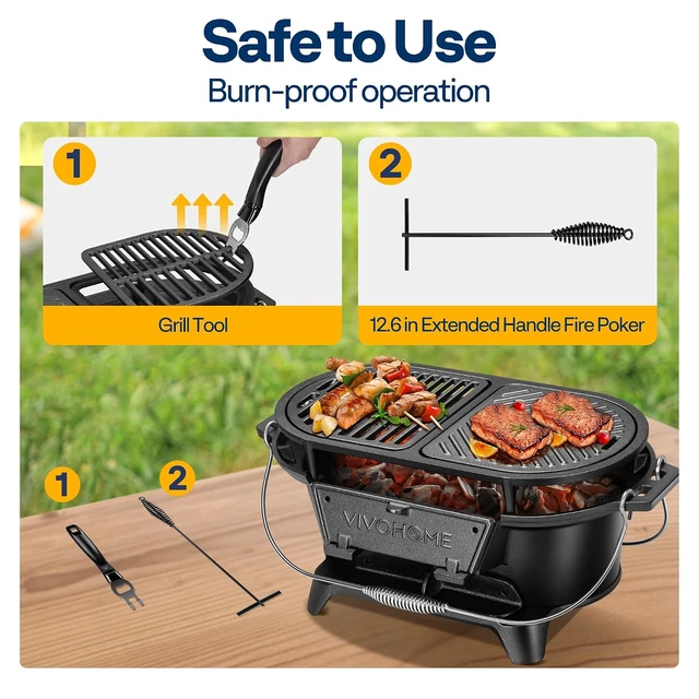 Alt view image 6 of 7 - Oval Cast Iron Grill with Interchangeable Grates & Griddle