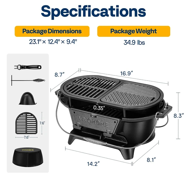 Alt view image 7 of 7 - Oval Cast Iron Grill with Interchangeable Grates & Griddle