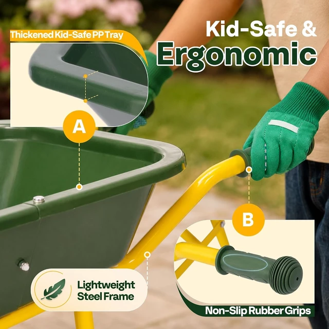 Alt view image 5 of 7 - 30 Inch Kids Wheelbarrow Set 6 PCS for Large Children Ages 3-8