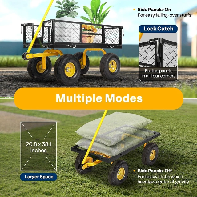 Alt view image 5 of 7 - Heavy Duty 880 Lbs 4.5 Cu Ft Mesh Steel Garden Cart Utility Wagon