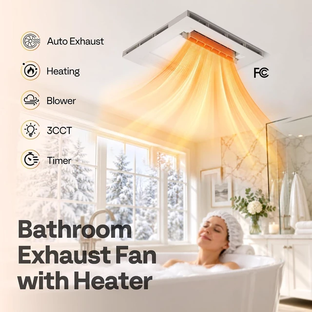 Alt view image 2 of 7 - 1800W PTC Bathroom Exhaust Fan with Light and Heater, 240CFM, 3CCT