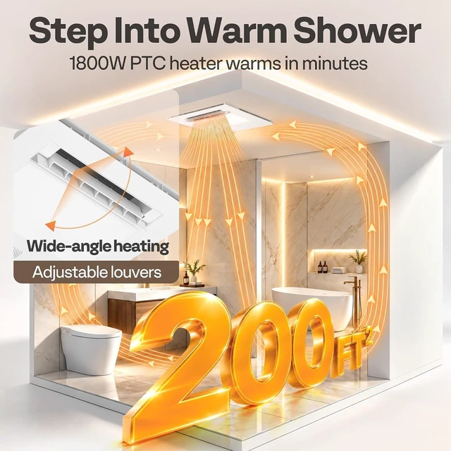 Alt view image 4 of 7 - 1800W PTC Bathroom Exhaust Fan with Light and Heater, 240CFM, 3CCT