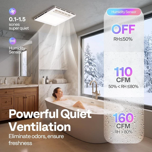 Alt view image 3 of 7 - 1800W PTC Bathroom Exhaust Fan with Light and Heater, 160CFM, RGB