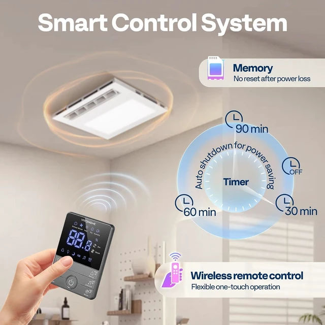 Alt view image 6 of 7 - 1800W PTC Bathroom Exhaust Fan with Light and Heater, 160CFM, RGB