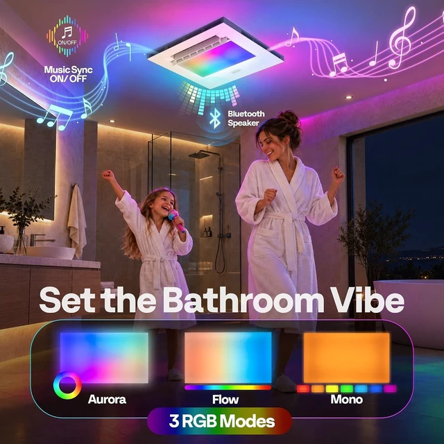 Alt view image 5 of 7 - 1800W PTC Bathroom Exhaust Fan with Light and Heater, 240CFM, RGB