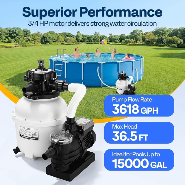 Alt view image 3 of 7 - 13 in Sand Filter Pump for Above Ground Pools Up to 15,000 Gallons