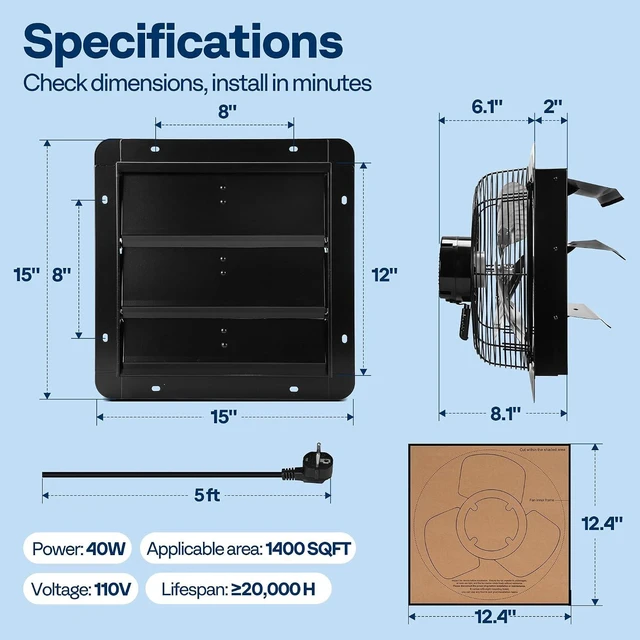 Alt view image 7 of 7 - 12" Shutter Exhaust Fan with EC Motor