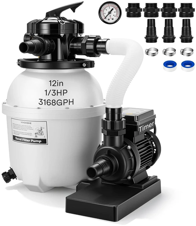 Main image of 12 in Sand Filter Pump for Above Ground Pools Up to 11,000 Gallons