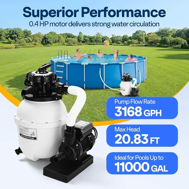 Alt view image 3 of 7 - 12 in Sand Filter Pump for Above Ground Pools Up to 11,000 Gallons