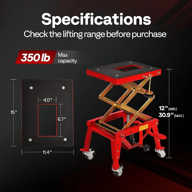 Alt view image 7 of 7 - 350 Lbs Hydraulic Motorcycle Lift Table Motorcycle Scissor Jack