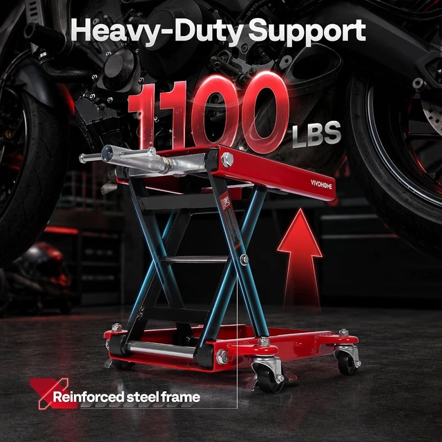 Alt view image 2 of 7 - Motorcycle Lift 1100 Lbs Scissor Lift Jack with Dolly Wheels