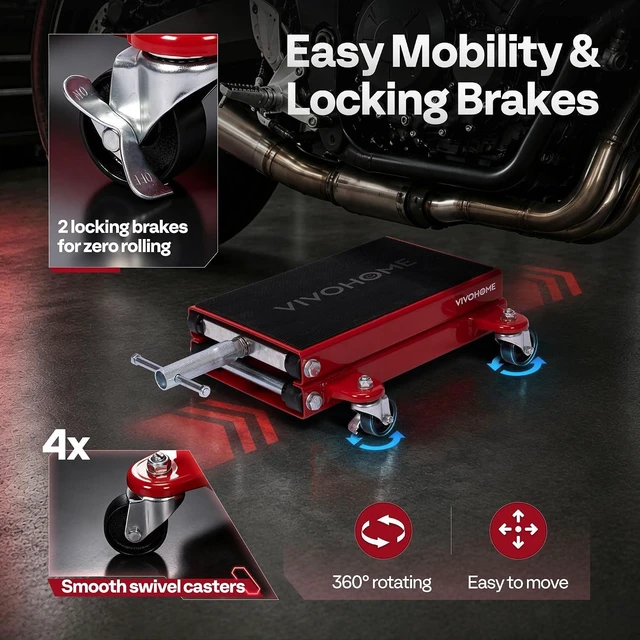 Alt view image 4 of 7 - Motorcycle Lift 1100 Lbs Scissor Lift Jack with Dolly Wheels