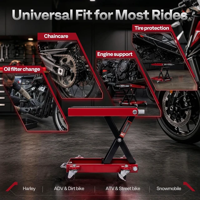 Alt view image 6 of 7 - Motorcycle Lift 1100 Lbs Scissor Lift Jack with Dolly Wheels