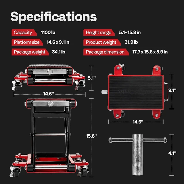 Alt view image 7 of 7 - Motorcycle Lift 1100 Lbs Scissor Lift Jack with Dolly Wheels