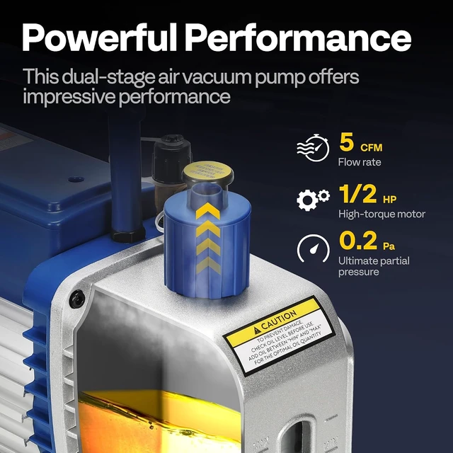 Alt view image 3 of 7 - A2L 1/2 HP 5 CFM 2 Stage HVAC Vacuum Pump with Sparkless Motor