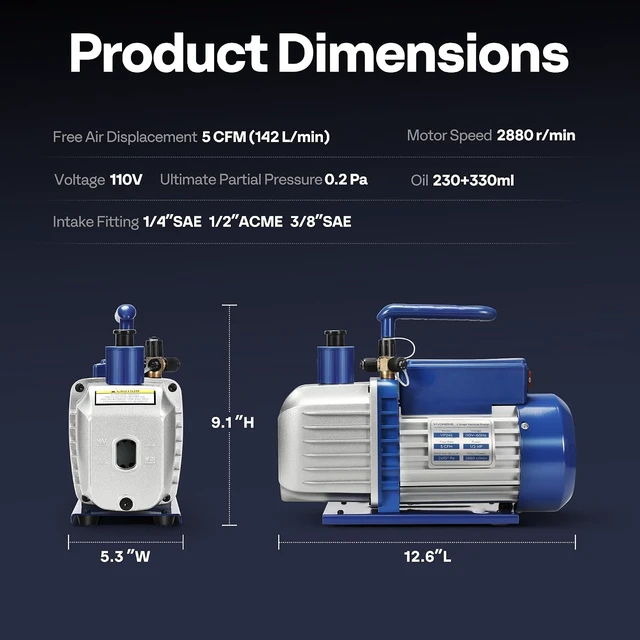 Alt view image 7 of 7 - A2L 1/2 HP 5 CFM 2 Stage HVAC Vacuum Pump with Sparkless Motor