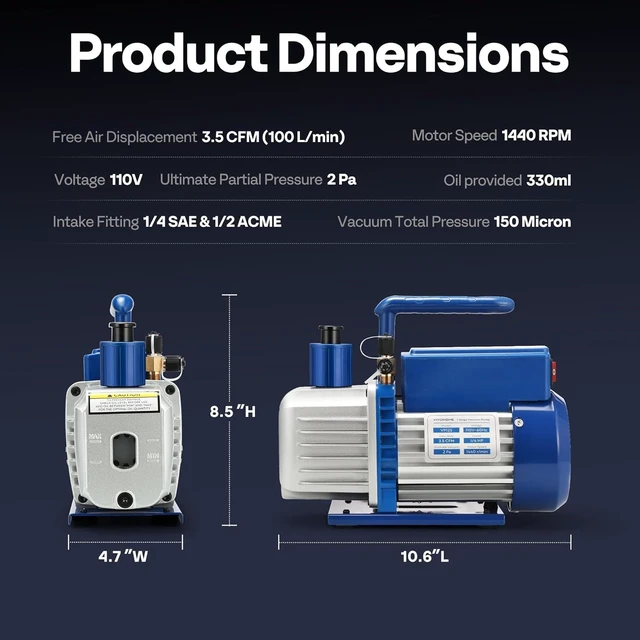 Alt view image 7 of 7 - A2L 1/4 HP 3.5 CFM 1 Stage HVAC Vacuum Pump with Sparkless Motor