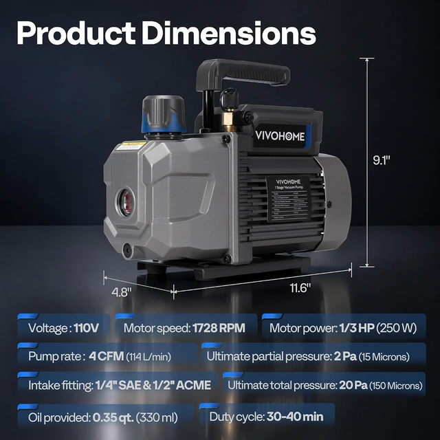 Alt view image 7 of 7 - A2L 1/3 HP 4 CFM Single Stage AC Vacuum Pump with Sparkless Motor
