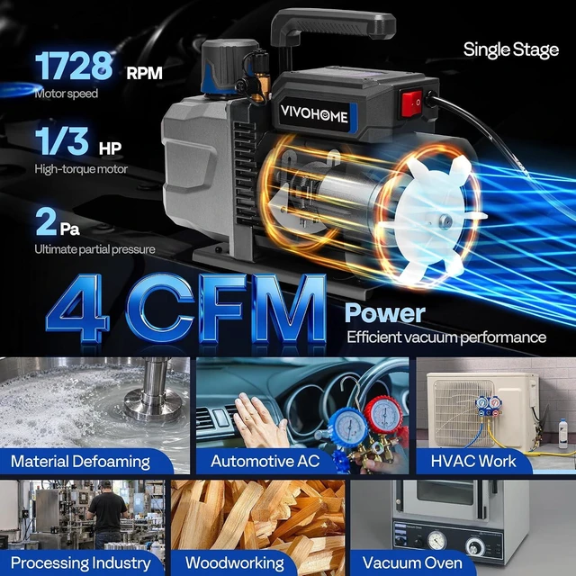 Alt view image 3 of 7 - A2L 1/3 HP 4 CFM Single Stage AC Vacuum Pump with Sparkless Motor