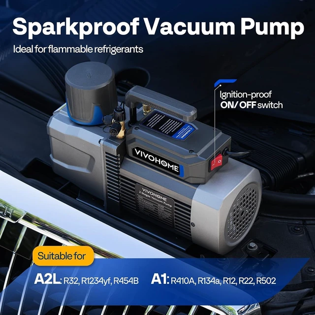 Alt view image 2 of 7 - A2L 1.5 HP 14.4 CFM 2 Stage HVAC Vacuum Pump with Sparkless Motor