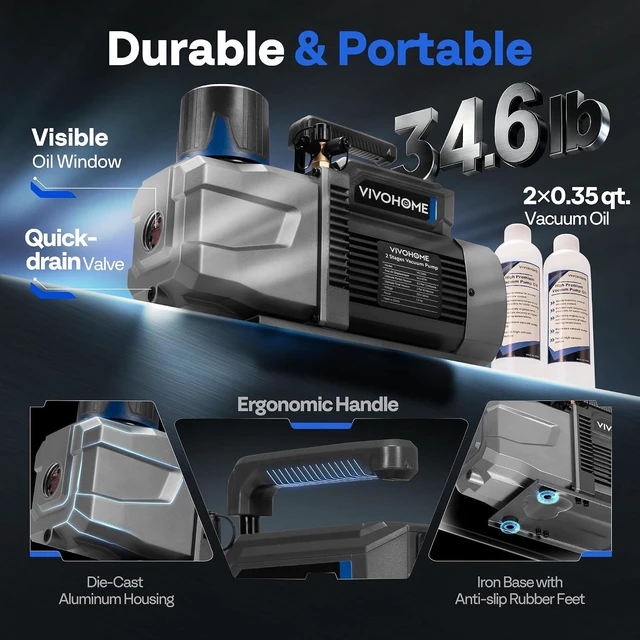 Alt view image 6 of 7 - A2L 1.5 HP 14.4 CFM 2 Stage HVAC Vacuum Pump with Sparkless Motor