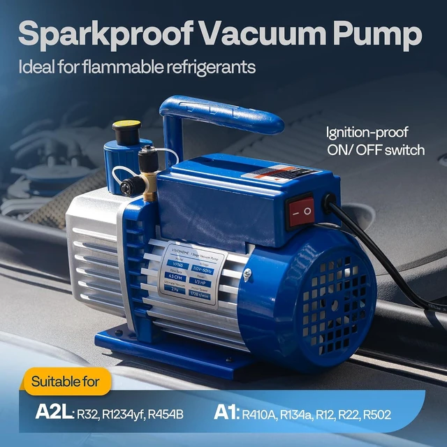 Alt view image 2 of 7 - A2L 1/3 HP 4.5 CFM 1 Stage HVAC Vacuum Pump with Sparkless Motor