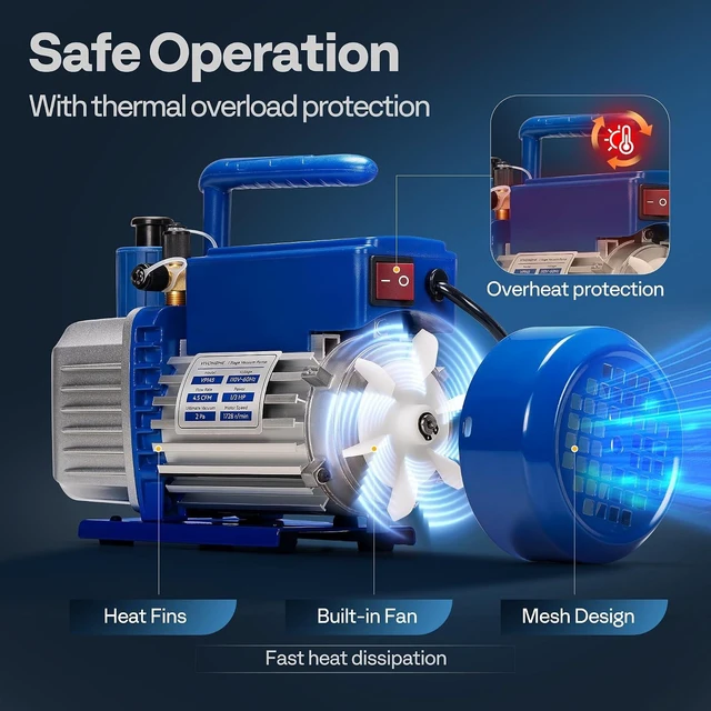 Alt view image 5 of 7 - A2L 1/3 HP 4.5 CFM 1 Stage HVAC Vacuum Pump with Sparkless Motor