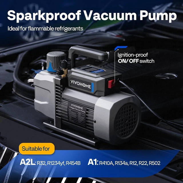 Alt view image 2 of 7 - A2L 3/4 HP 7.2 CFM 2 Stage HVAC Vacuum Pump with Sparkless Motor