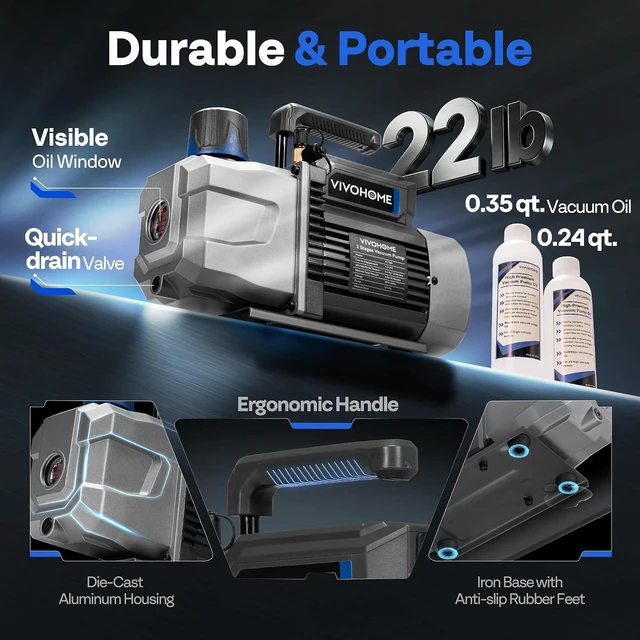 Alt view image 6 of 7 - A2L 3/4 HP 7.2 CFM 2 Stage HVAC Vacuum Pump with Sparkless Motor