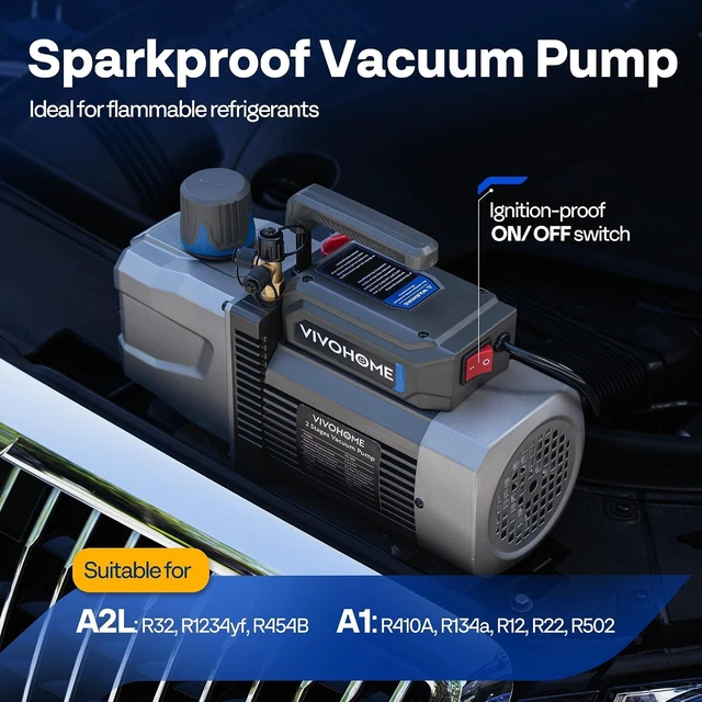 Alt view image 2 of 7 - A2L 1 HP 9.6 CFM 2 Stage HVAC Vacuum Pump with Sparkless Motor