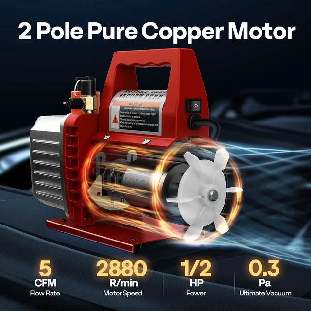 Alt view image 3 of 7 - 110V 1/2 HP 5 CFM Dual Stage Rotary Vane HVAC Air Vacuum Pump