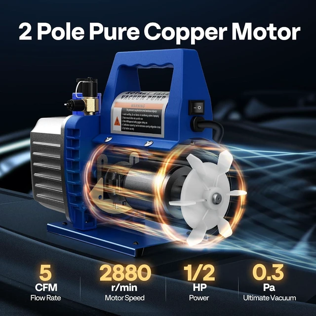 Alt view image 2 of 7 - 110V 1/2 HP 5 CFM Dual Stage Rotary Vane HVAC Air Vacuum Pump