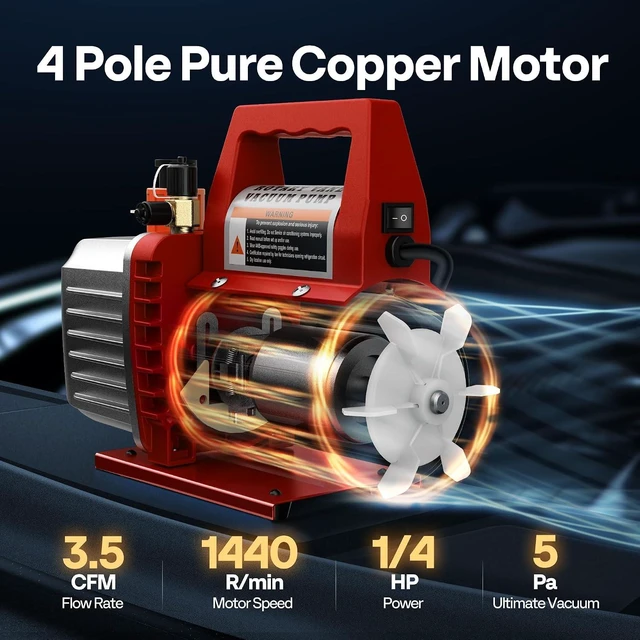 Alt view image 2 of 7 - 110V 1/4 HP 3.5 CFM Single Stage Rotary Vane AC Vacuum Pump