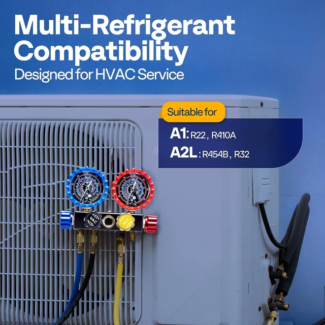 Alt view image 2 of 7 - HVAC Manifold Gauge Set for R410a R454B R32 R22 Refrigerant